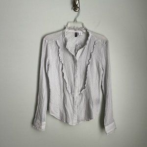 New BDG Urban Outfitters Blue Polka Dot Sheer Cotton Gauze Fringe Hem Top